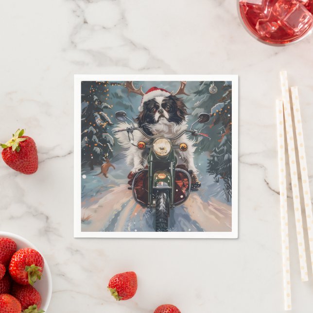 Japanese Chin Dog Riding Motorcycle Christmas Napkins (Insitu)