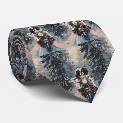 Japanese Chin Dog Riding Motorcycle Christmas Neck Tie