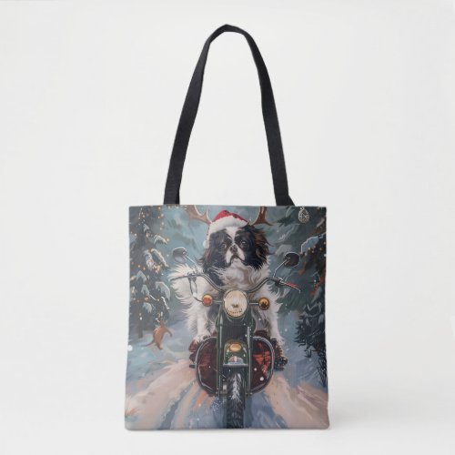 Japanese Chin Dog Riding Motorcycle Christmas Tote Bag