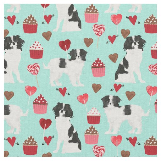 japanese chin dog valentines mint fabric