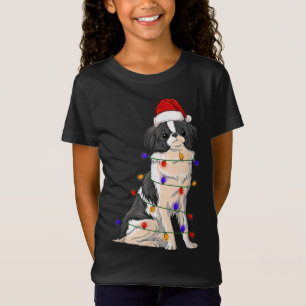 Japanese Chin Dog Wearing Christmas Hat Lights T-Shirt