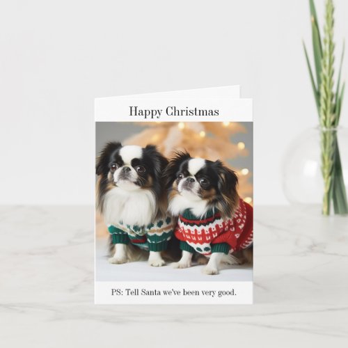 Japanese Chin Dogs in Christmas Sweaters Card