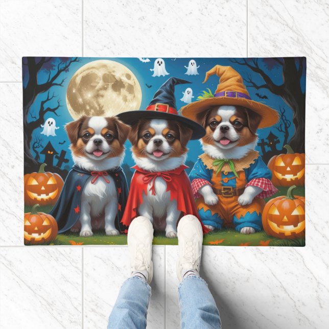 Japanese Chin Dogs Pumpkin Halloween Funny Doormat (Indoor)