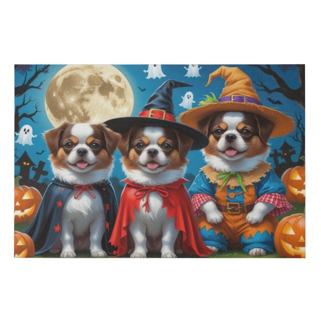Japanese Chin Dogs Pumpkin Halloween Funny Faux Canvas Print (Front)