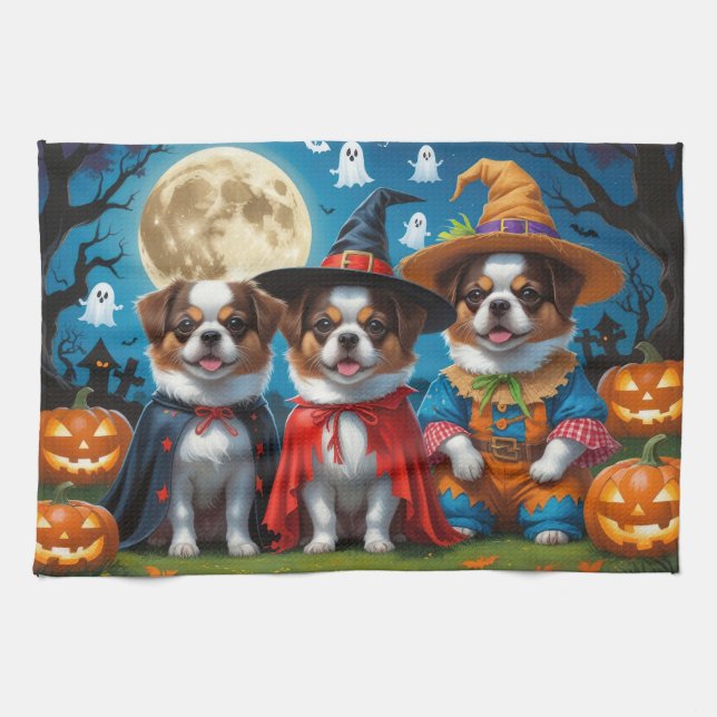 Japanese Chin Dogs Pumpkin Halloween Funny Kitchen Towel (Horizontal)