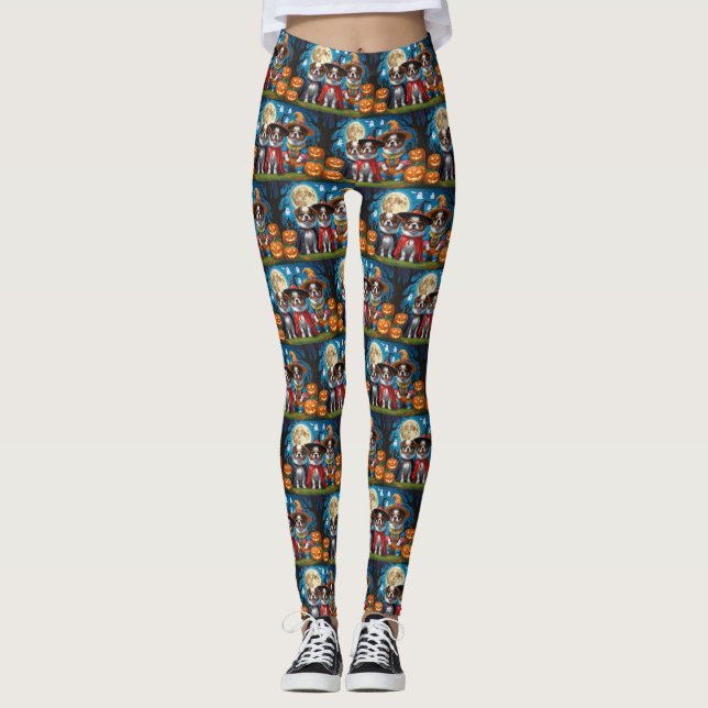 Japanese Chin Dogs Pumpkin Halloween Funny Leggings (Front)