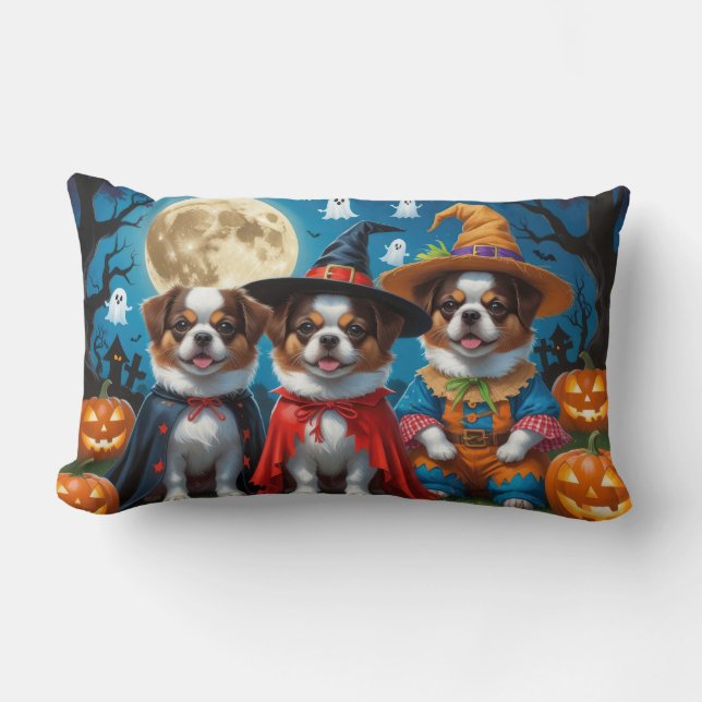 Japanese Chin Dogs Pumpkin Halloween Funny Lumbar Pillow (Front)