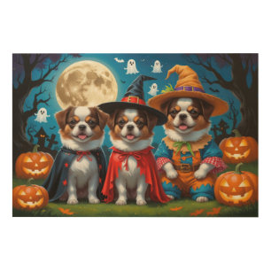 Japanese Chin Dogs Pumpkin Halloween Funny Wood Wall Art
