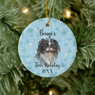 Japanese Chin First Holiday Ceramic Ornament