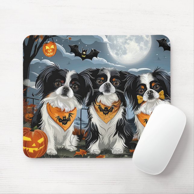 Japanese Chin Halloween Spooky Mouse Pad (With Mouse)