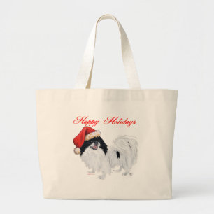 Japanese Chin Happy Holidays Large Tote Bag