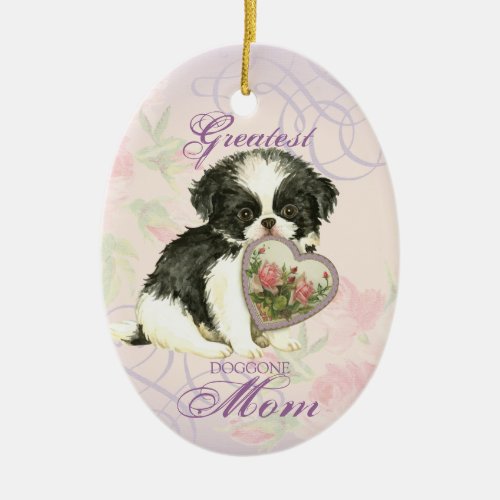 Japanese Chin Heart Mom Ceramic Ornament