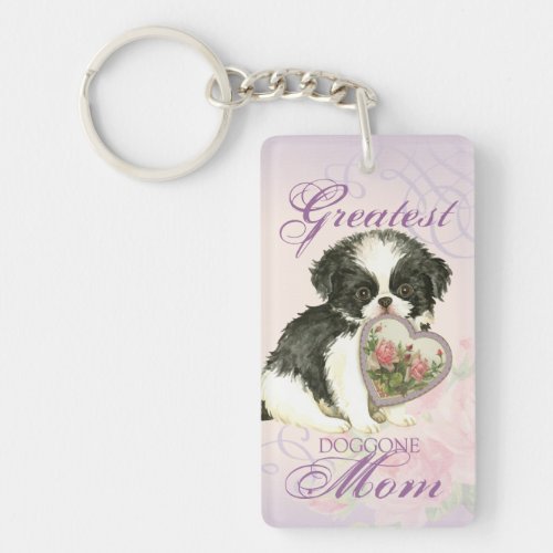 Japanese Chin Heart Mom Keychain