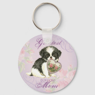 Japanese Chin Heart Mom Keychain