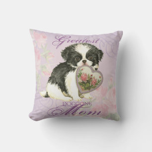 Japanese Chin Heart Mom Throw Pillow