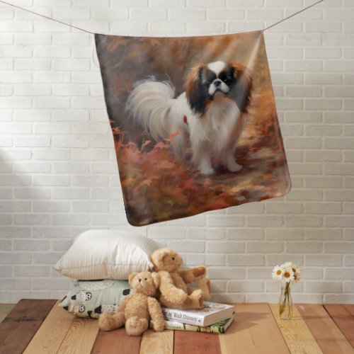 Japanese Chin in Autumn Leaves Fall Inspire Baby Blanket