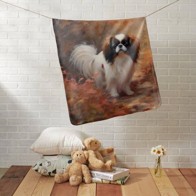 Japanese Chin in Autumn Leaves Fall Inspire Baby Blanket (In Situ)