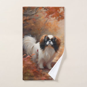 Japanese Chin in Autumn Leaves Fall Inspire Bath Towel Set