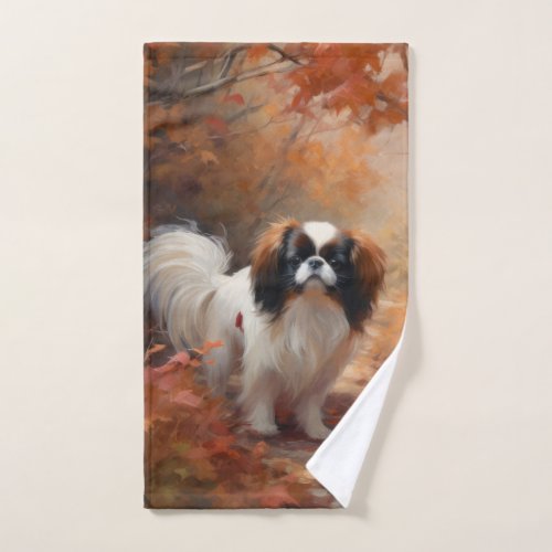 Japanese Chin in Autumn Leaves Fall Inspire Bath Towel Set