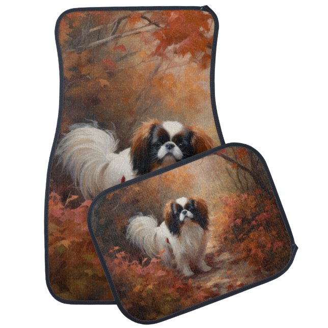 Japanese Chin in Autumn Leaves Fall Inspire Car Floor Mat (Set)