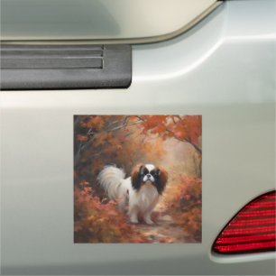 Japanese Chin in Autumn Leaves Fall Inspire Car Magnet