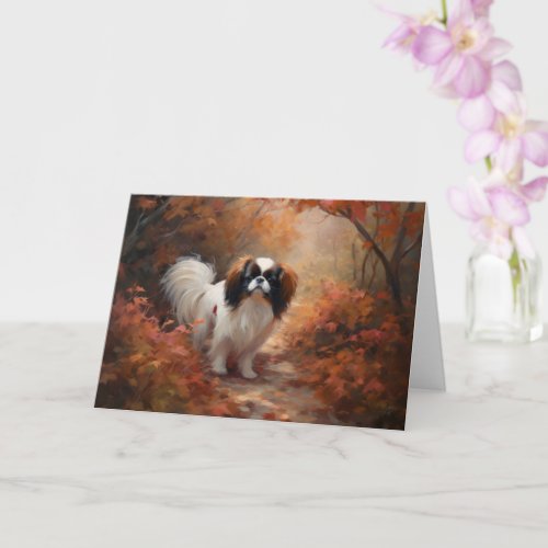 Japanese Chin in Autumn Leaves Fall Inspire Card