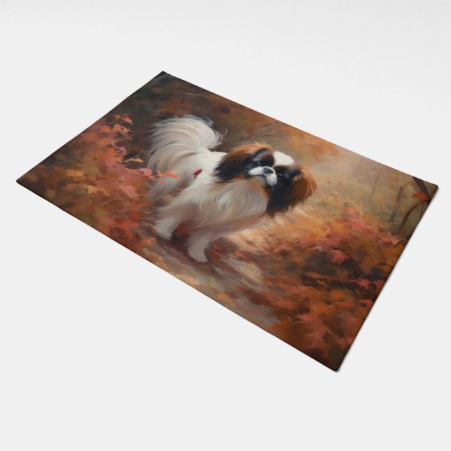 Japanese Chin in Autumn Leaves Fall Inspire Doormat (Angled)