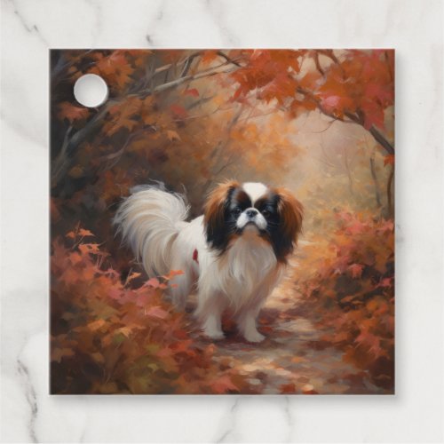 Japanese Chin in Autumn Leaves Fall Inspire Favor Tags