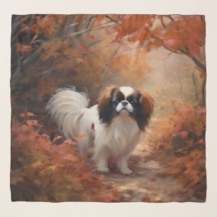 Japanese Chin in Autumn Leaves Fall Inspire Scarf