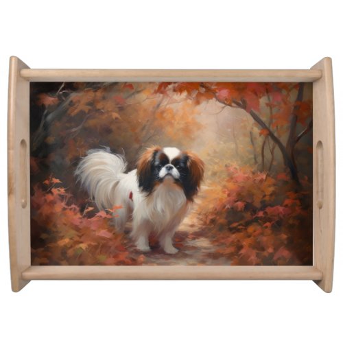 Japanese Chin in Autumn Leaves Fall Inspire Serving Tray