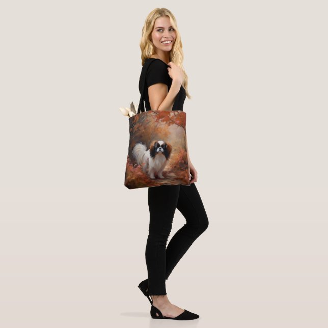 Japanese Chin in Autumn Leaves Fall Inspire Tote Bag (On Model)