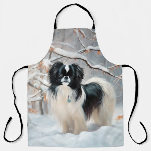 Japanese Chin Let It Snow Christmas Apron