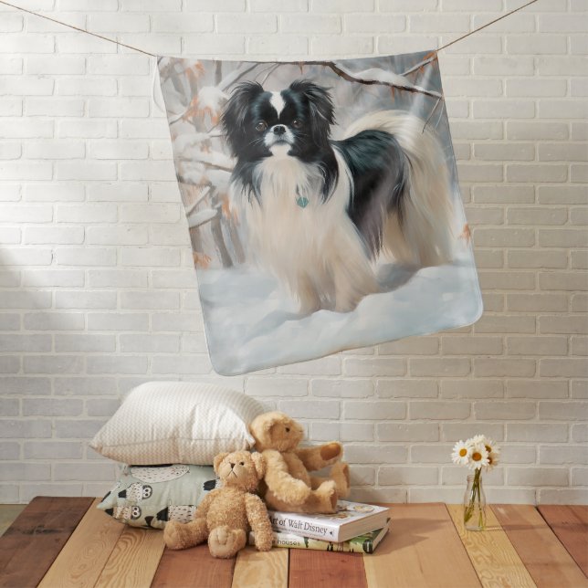Japanese Chin Let It Snow Christmas Baby Blanket (In Situ)