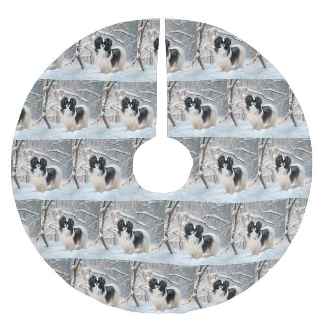 Japanese Chin Let It Snow Christmas Brushed Polyester Tree Skirt (Front)