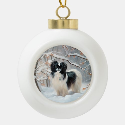 Japanese Chin Let It Snow Christmas Ceramic Ball Christmas Ornament