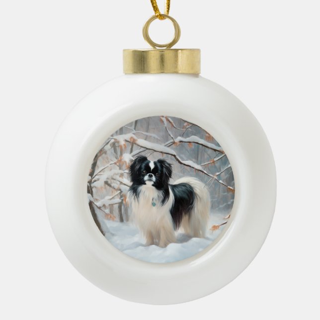 Japanese Chin Let It Snow Christmas Ceramic Ball Christmas Ornament (Front)