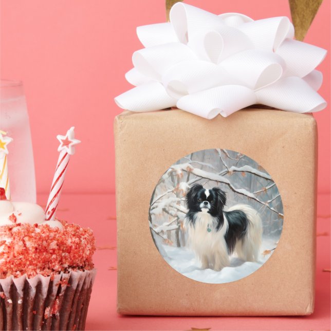 Japanese Chin Let It Snow Christmas Classic Round Sticker (Party)