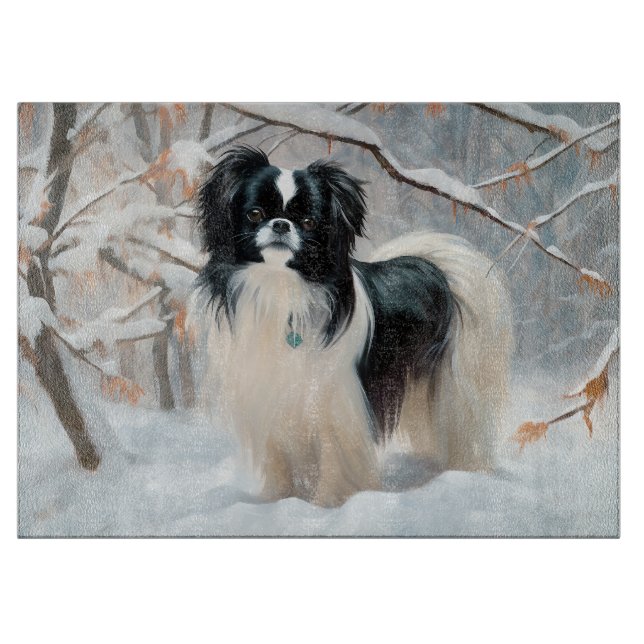 Japanese Chin Let It Snow Christmas Cutting Board (Front)