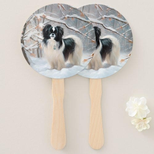 Japanese Chin Let It Snow Christmas Hand Fan