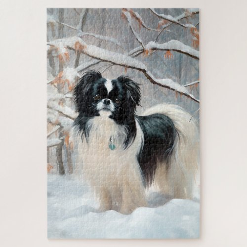 Japanese Chin Let It Snow Christmas Jigsaw Puzzle