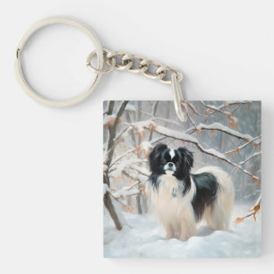 Japanese Chin Let It Snow Christmas Keychain