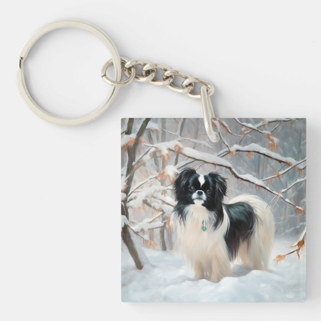 Japanese Chin Let It Snow Christmas Keychain (Front)