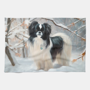 Japanese Chin Let It Snow Christmas Kitchen Towel
