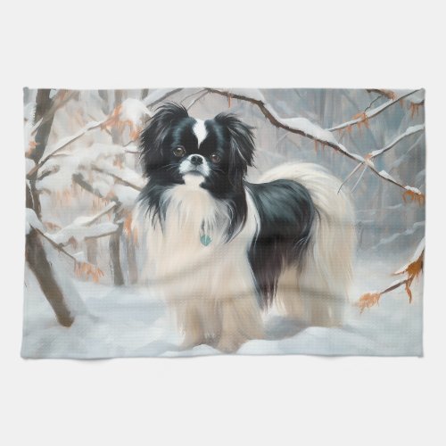 Japanese Chin Let It Snow Christmas Kitchen Towel