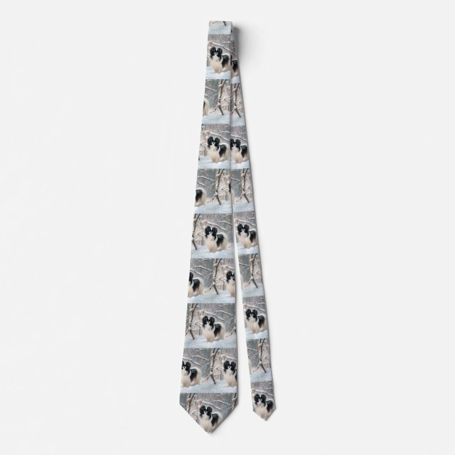 Japanese Chin Let It Snow Christmas Neck Tie (Front)