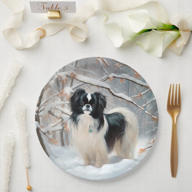 Japanese Chin Let It Snow Christmas Paper Plates (Wedding)