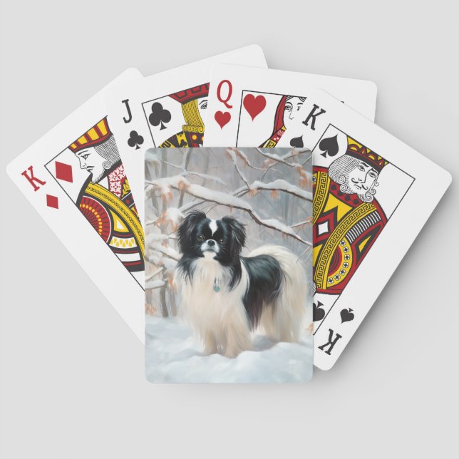 Japanese Chin Let It Snow Christmas Poker Cards (Back)