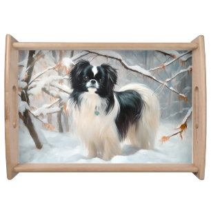 Japanese Chin Let It Snow Christmas Serving Tray
