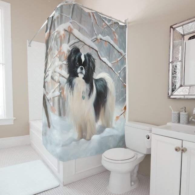 Japanese Chin Let It Snow Christmas Shower Curtain (In Situ)