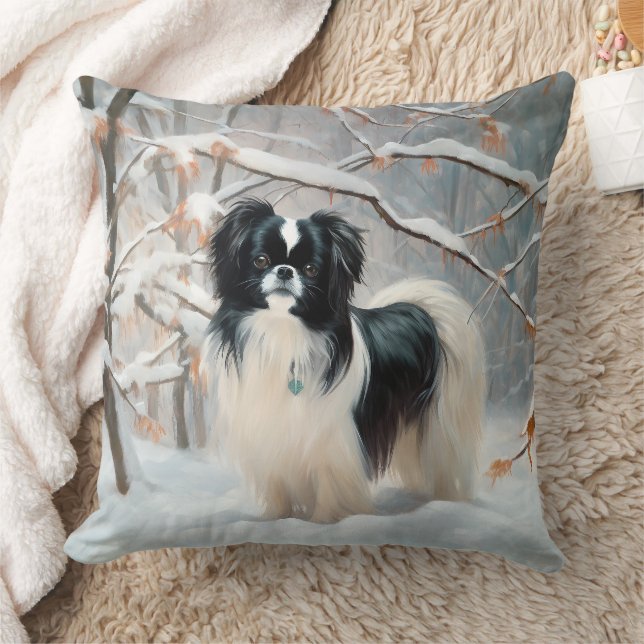 Japanese Chin Let It Snow Christmas Throw Pillow (Blanket)